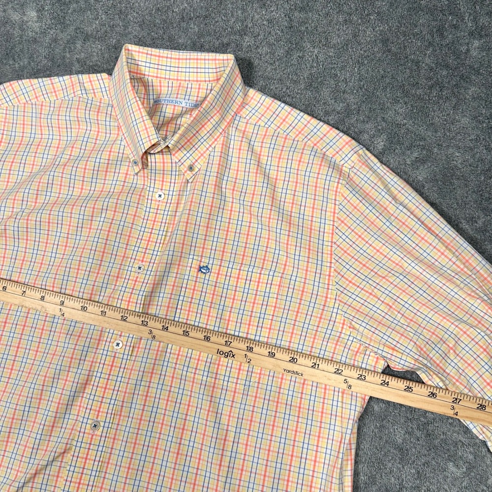 Southern Tide Button Down Shirt Mens Large Tattersall Check Orange Yellow Blue - Picture 8 of 14